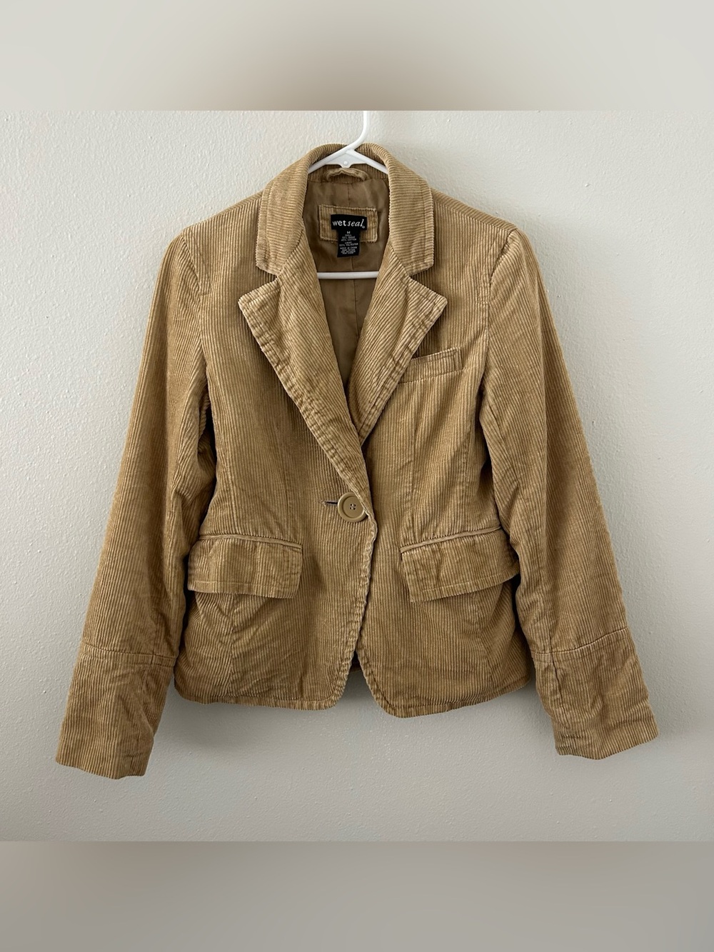 VTG Wet Seal Corduroy Blazer Jacket Womens M Elbow Patches Single Button 90s Y2K